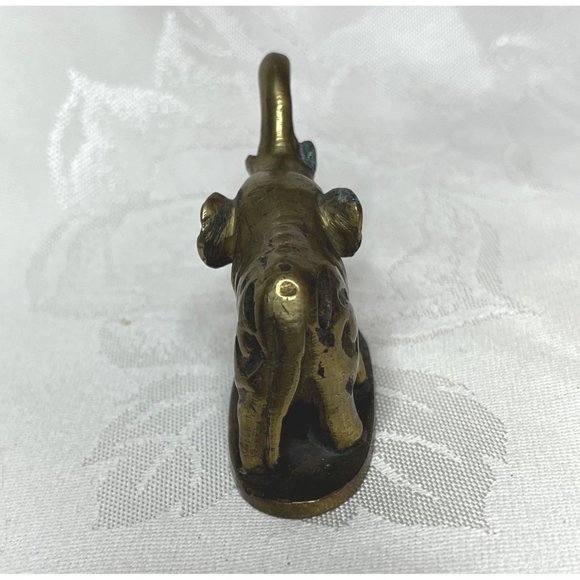 Vintage Brass Elephant Figurine Trunk Up China Lucky Elephant - Picture 4 of 7